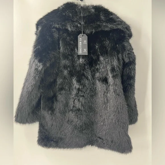 Coalition LA black faux fur coat women’s new large - Picture 8 of 8